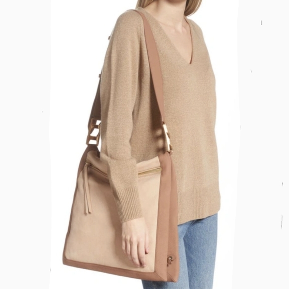 rag & bone Olympus Hobo Large Shoulder Pebbled Leather Nubuck Honey Beige NWOT - Picture 2 of 15